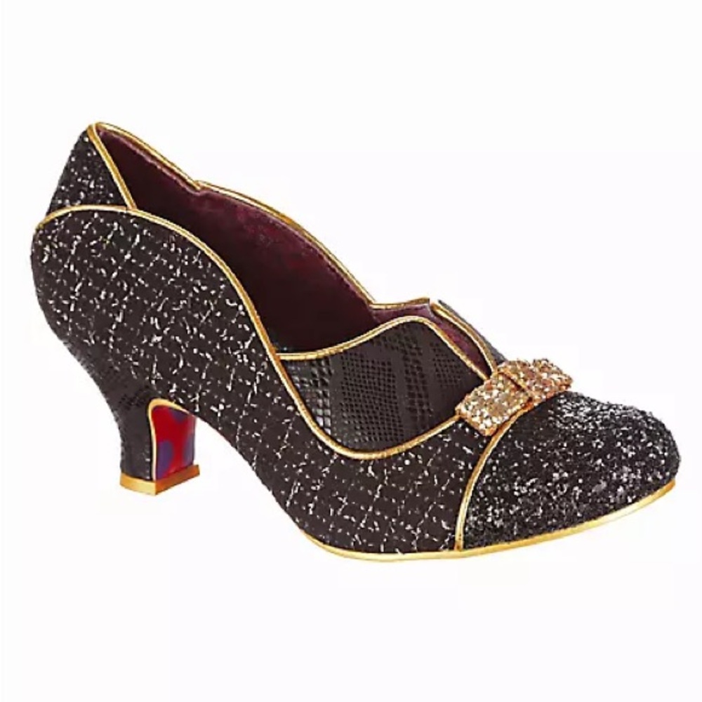 RARE!! Irregular Choice Black and Gold WIDE FIT Heels